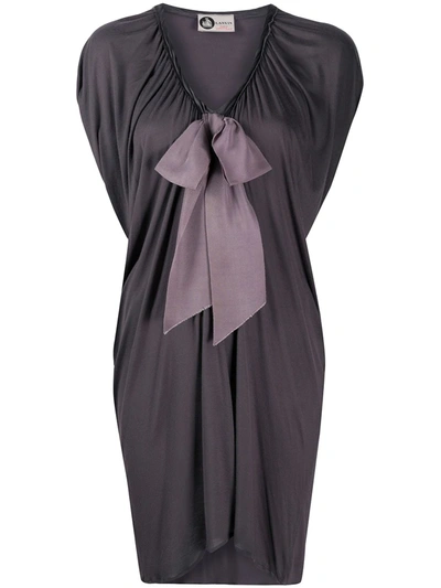 Pre-owned Lanvin 2000s Pussy Bow Gathered Dress In Grey
