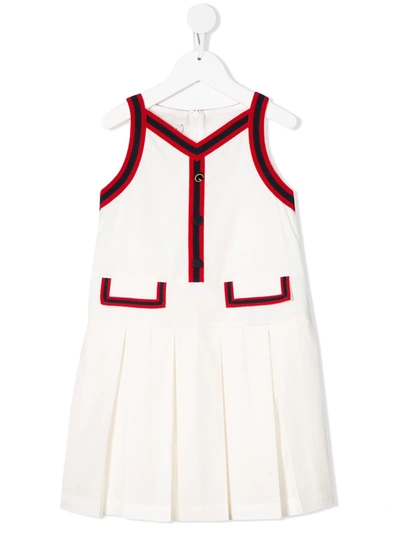 Gucci Kids' Pleated Stripe-trim Dress In White
