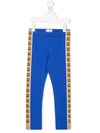 Gucci Kids' Interlocking-g Side-stripe Leggings In Blue
