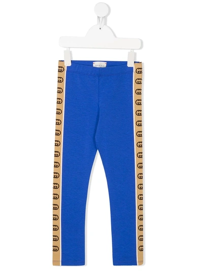 Gucci Kids' Interlocking-g Side-stripe Leggings In Blue