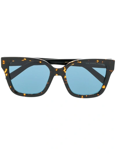 Marc Jacobs Rectangular Tortoise-shell Effect Sunglasses In Brown