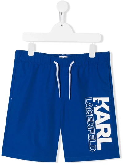 Karl Lagerfeld Teen Logo Drawstring Shorts In Blue