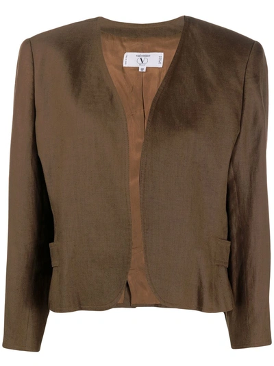 Pre-owned Valentino 1980s Collarless Open Jacket In Brown