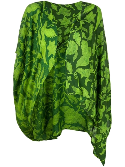 Pre-owned Yohji Yamamoto 1990s Leaves Print Draped Jacket In Green