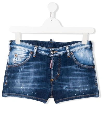 Dsquared2 Kids' Stonewashed-effect Denim Shorts In Blue