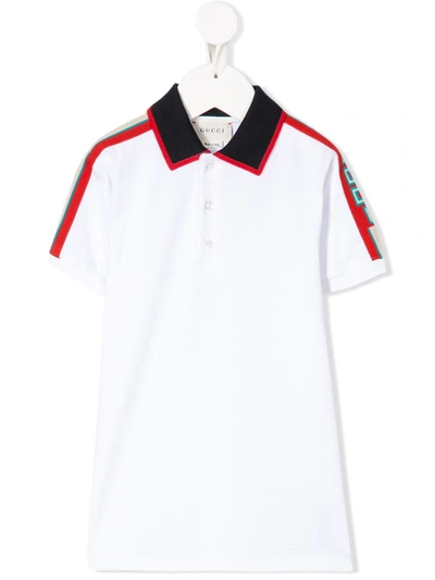 Gucci Kids' Contrast Panel Polo Shirt In White