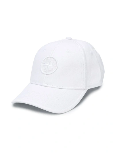 Stone Island Kids' Embroidered Logo Baseball Cap In White