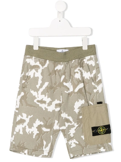 Stone Island Teen Camouflage-print Shorts In Neutrals