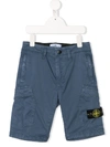 Stone Island Junior Teen Cargo Shorts In Blue