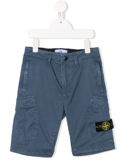 Stone Island Teen Cargo Shorts In Blue