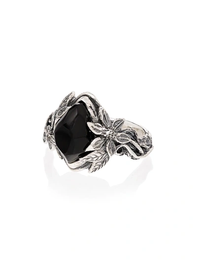 Lyly Erlandsson Sterling Silver Aria Black Stone Ring In Silver - Black