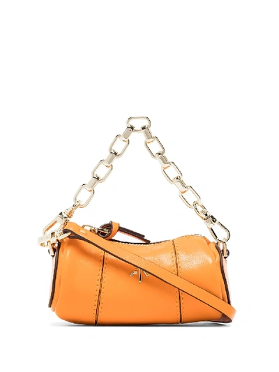 Manu Atelier Micro Cylinder Chain-trimmed Bag In Orange