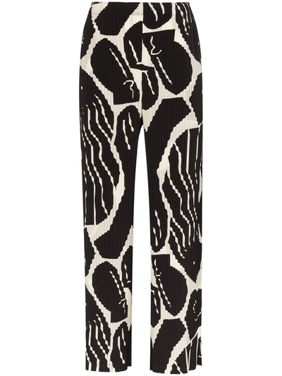 Issey Miyake Graphic-print Plisse Trousers In Black