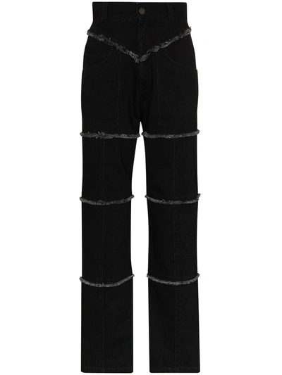 Ambush Frayed Striped Straight-leg Jeans In Black