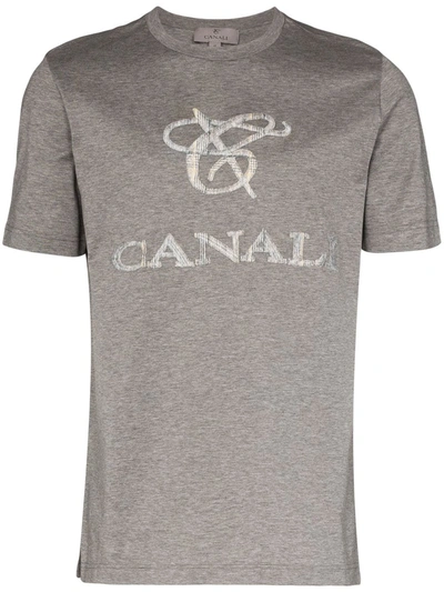 Canali Logo-appliquéd Cotton T-shirt In Grey