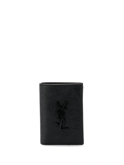 Saint Laurent Crocodile-embossed Cardholder In Black