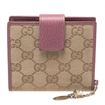 Pre-owned Gucci Beige/pink Gg Canvas Compact Wallet