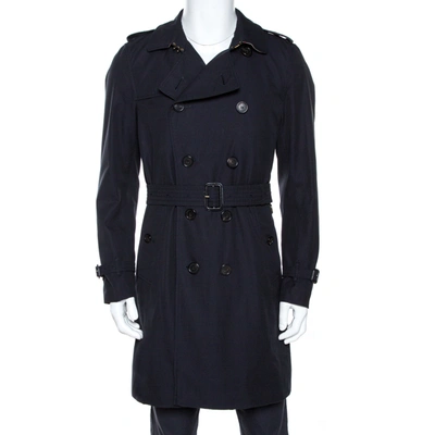 Pre-owned Burberry Navy Blue Cotton Kensington Mid Length Trench Coat L