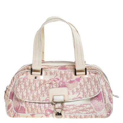 Pre-owned Dior Pink/off White Canvas Romantique Satchel