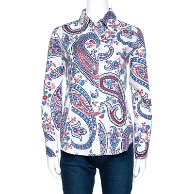 Pre-owned Etro White Floral Paisley Print Stretch Cotton Shirt S