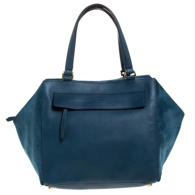 Pre-owned Fendi Blue Suede And Leather Boston Bag