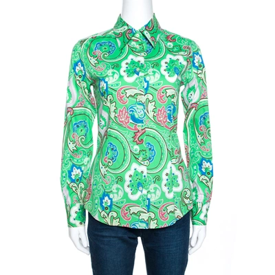 Pre-owned Etro Green Floral Paisley Print Stretch Cotton Shirt S