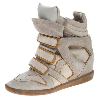 Pre-owned Isabel Marant Grey/brown Suede And Leather Bekett Wedge Trainers Size 40