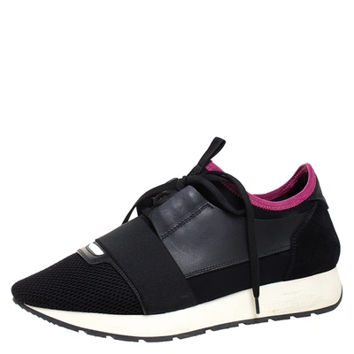 Pre-owned Balenciaga Black/pink Leather, Suede And Nylon Race Runners Sneakers Size 40