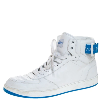 Pre-owned Louis Vuitton White/blue Leather Rivoli High Top Sneakers Size 42