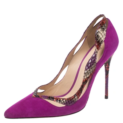 Pre-owned Alexandre Birman Multicolor Python Leather And Suede Pointed Toe Pumps Size 38