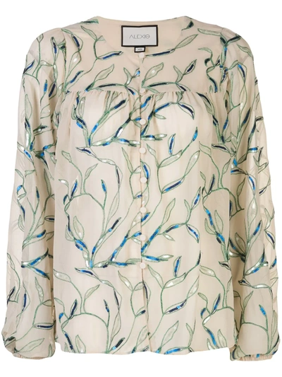 Alexis Valez Foliage Embroidered Blouse In Neutrals