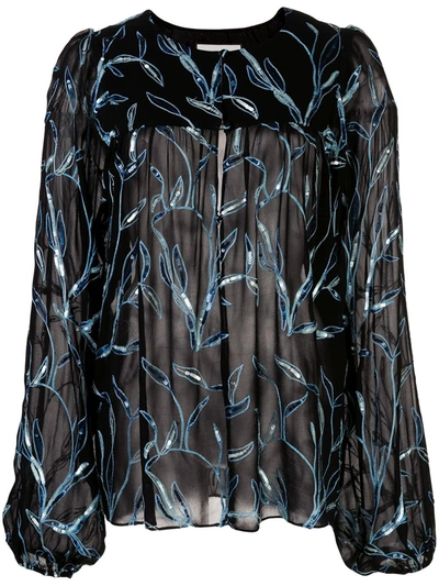 Alexis Valex Foliage Embroidered Blouse In Black