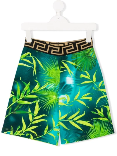 Young Versace Kids' Tropical-print Casual Shorts In Green
