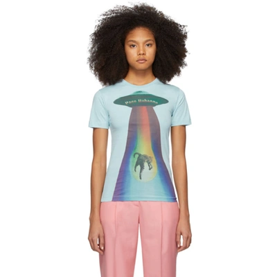 Paco Rabanne Rainbow Cat Print Round Neck T-shirt In M421 Blue