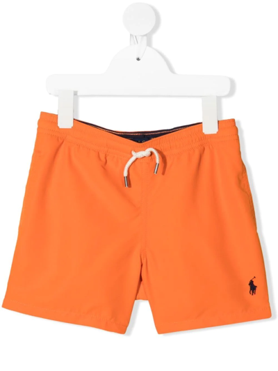 Ralph Lauren Logo Embroidered Swim Shorts In Orange