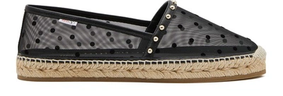 Red Valentino Red(v) Point D'esprit Sheer Espadrilles In Nero