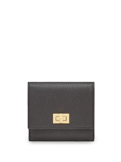 Fendi Textured Peekaboo Wallet In Black