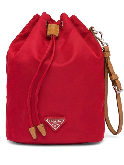 Prada Small Nylon Bucket Bag In Red