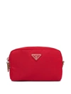 Prada Logo Plaque Zipped Make-up Bag In Red