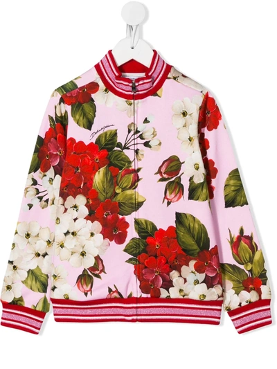 Dolce & Gabbana Kids' Floral Print Bomber Jacket In Pink