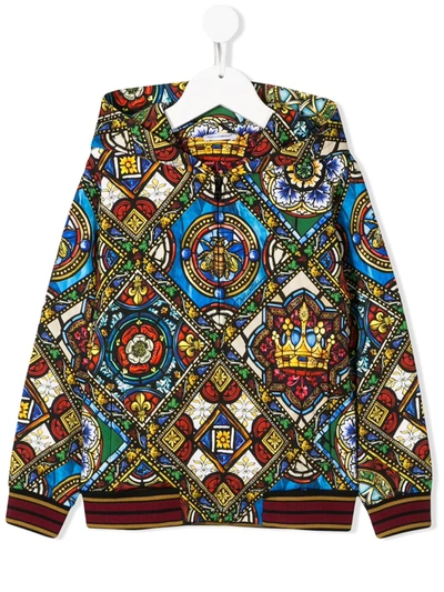 Dolce & Gabbana Kids' Stained Glass Window Print Hoodie In Multicolor