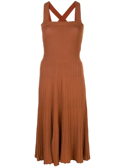 Alexis Bess Ribbed Knit Midi Dress In Brown