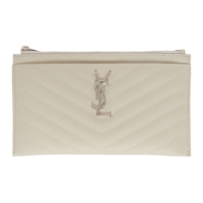 Saint Laurent Monogramme Quilted Textured-leather Pouch In 9207 White