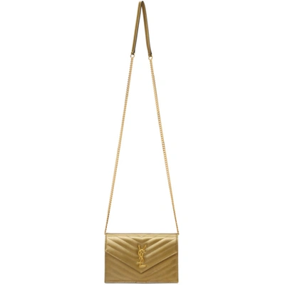 Saint Laurent Gold Monogramme Envelope Chain Wallet Bag In 8275 Gold