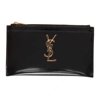 Saint Laurent Black Patent Monogramme Bill Pouch In 1000 Black