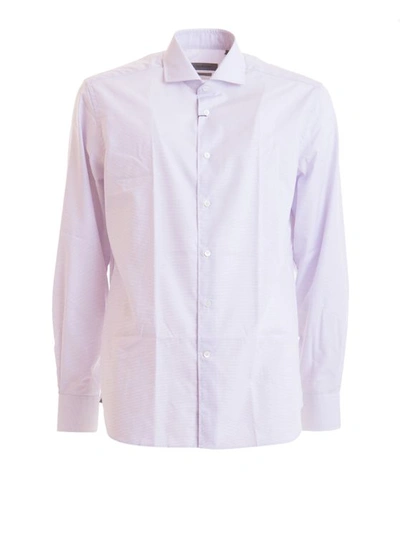 Corneliani Logo Patch Micro Check Cotton Shirt In Purple