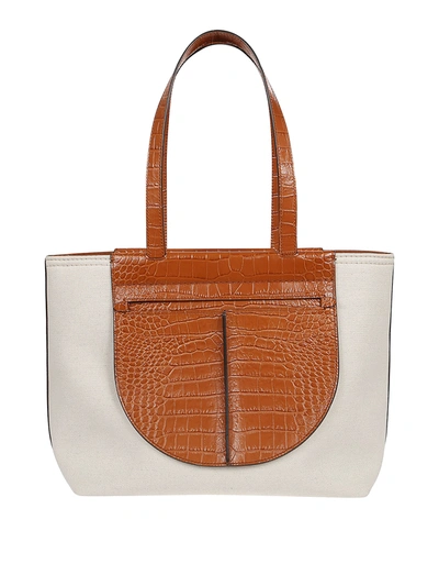 Tod's Canvas And Croco Print Tote In White
