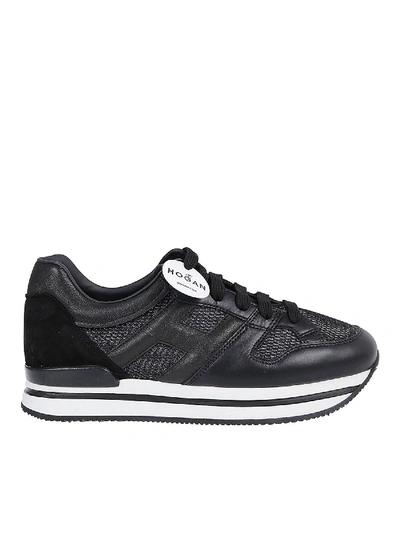 Hogan H222 Leather And High Tech Fabric Sneakers In Black