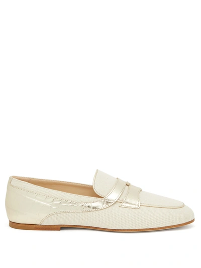 Tod's Canvas And Metallic Leather Loafers In White