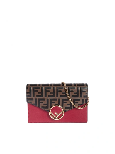 Fendi Wallet On Chain Bag In Red With Brown Ff